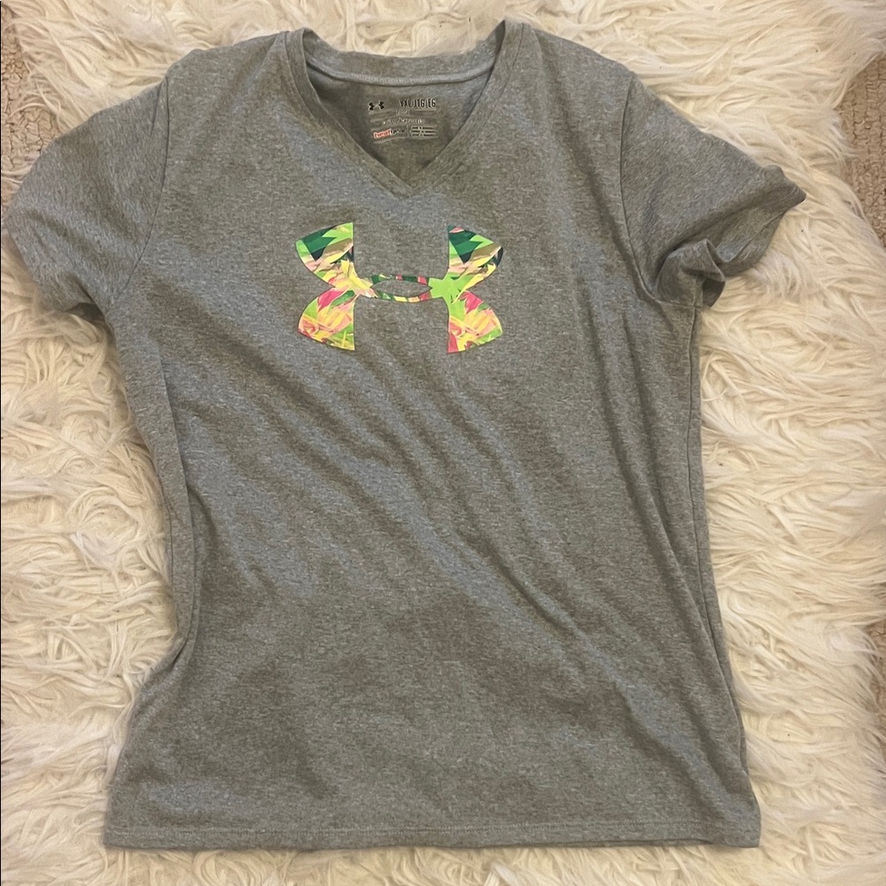 Under Armour Heather Gray Tee with Vibrant Logo